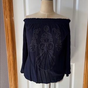 Lilly Pulitzer Nita Off the Shoulder Top in True Navy w/ embellished details-XL